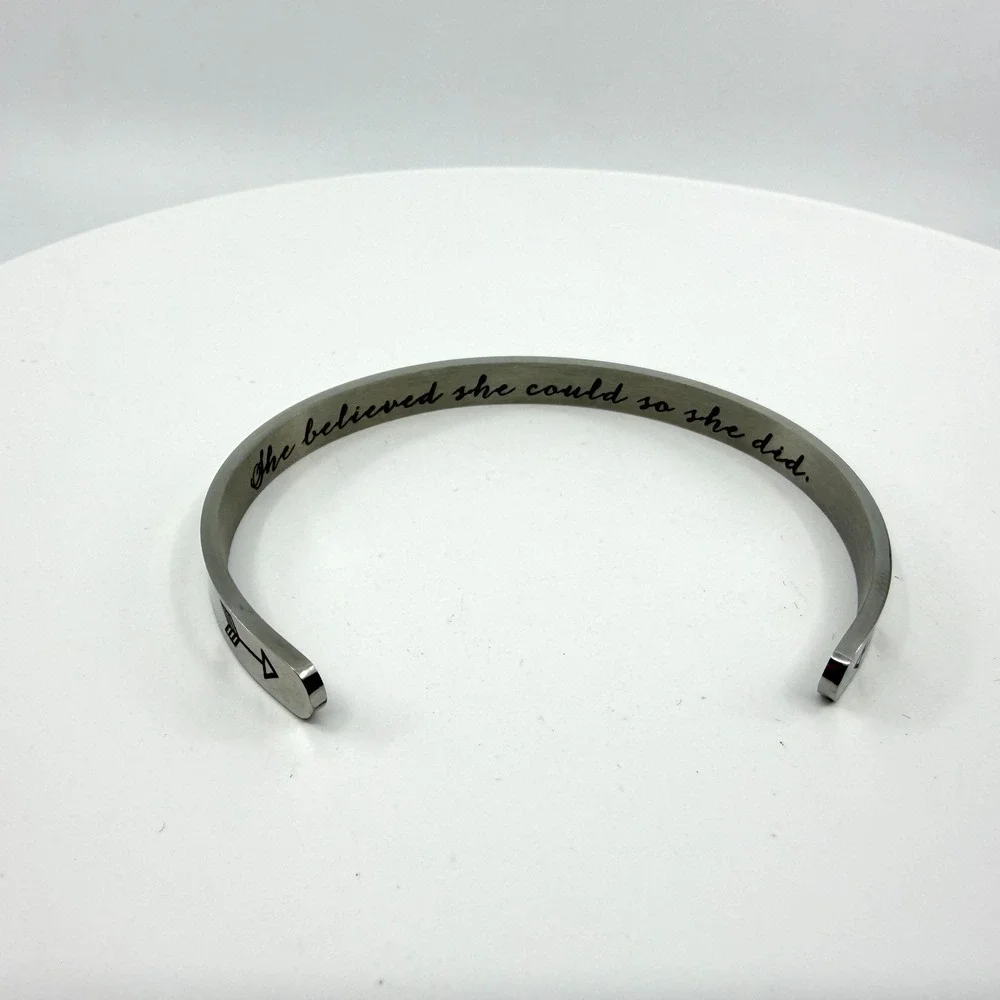 Inspirational Cuff Bracelet She Believed She Could So She Did Arrow Silver Tone